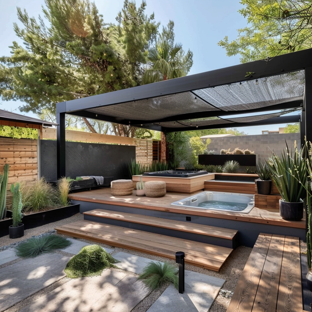 ll2225962 a rectangular shaped desert modern backyard with wood bb680f33 f424 41d4 a04a 27efd782f5fb Top des Jacuzzis 2 places pour Petits Espaces : Comment Bien Choisir ?, Ligne-Spa