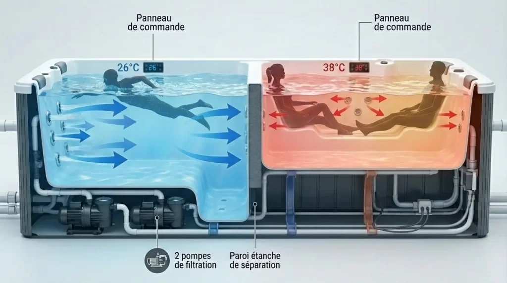 Spa de nage bi-zone : le guide complet pour bien choisir son double bassin, Ligne-Spa